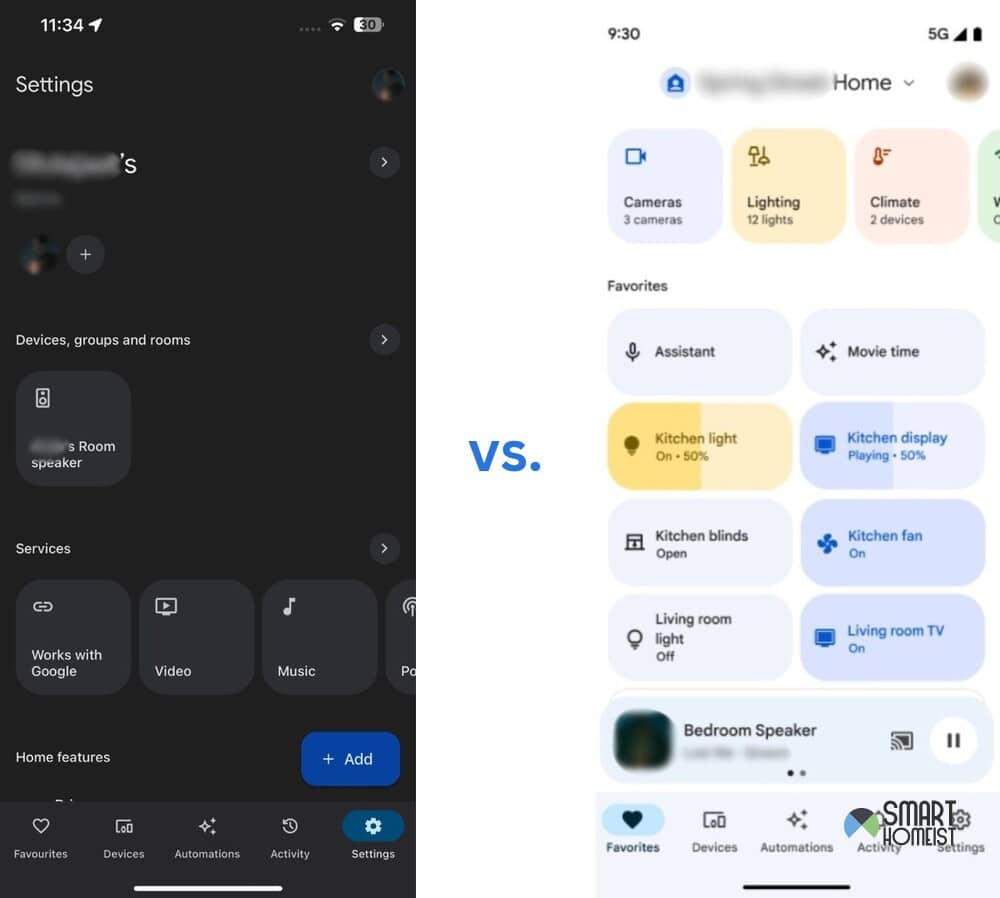 google home and nest app settings