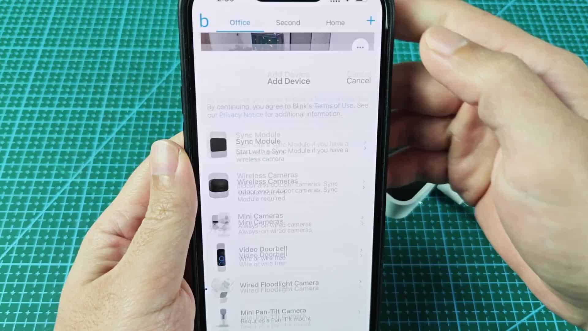 Add Device menu on iPhone screen Add Device menu on iPhone screen