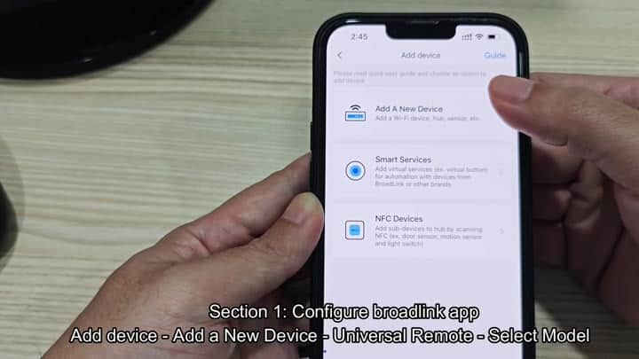 Add new device in Broadlink app screen Add new device in Broadlink app screen