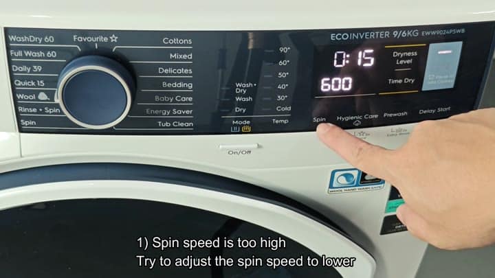 Adjusting spin speed on control panel Adjusting spin speed on control panel