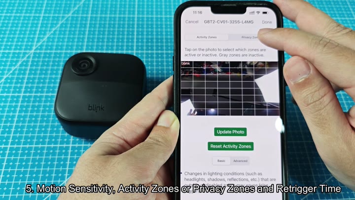 App displays activity zone grid overlay App displays activity zone grid overlay