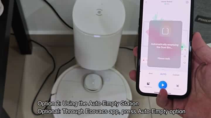 App popup confirming automatic dustbin emptying App popup confirming automatic dustbin emptying