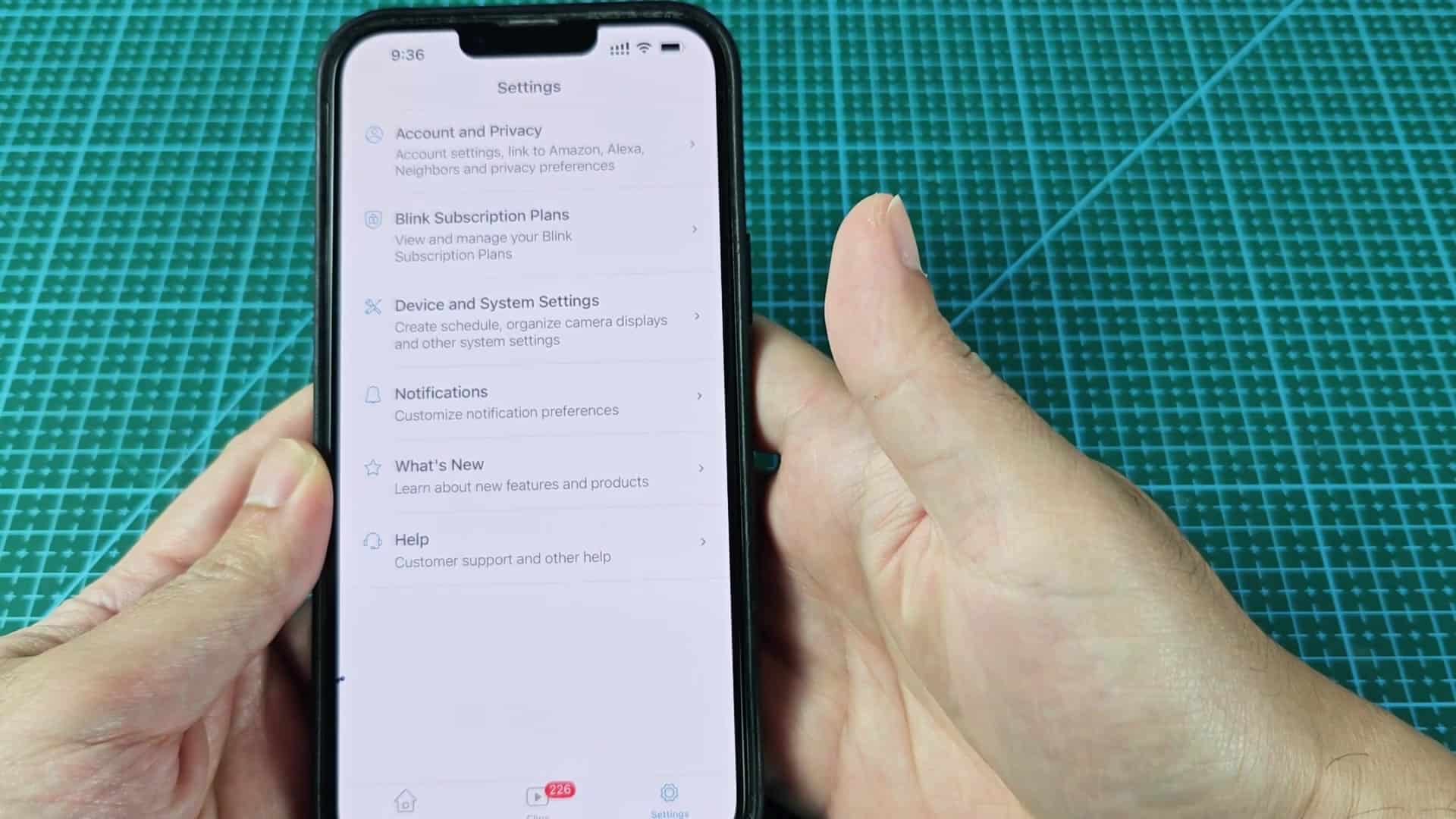 App settings menu on smartphone screen App settings menu on smartphone screen