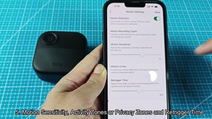 App shows motion sensitivity and zones App shows motion sensitivity and zones