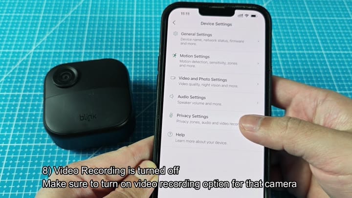 App shows video recording options menu App shows video recording options menu