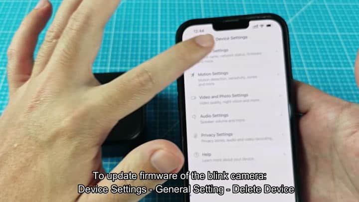 Blink app device settings menu shown Blink app device settings menu shown