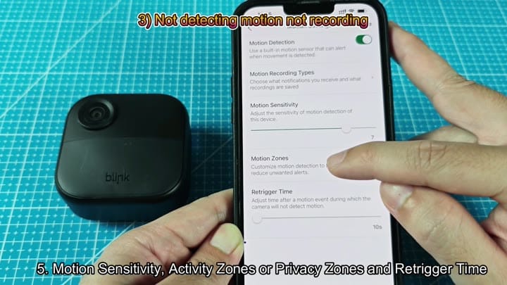 Blink app motion detection settings screen Blink app motion detection settings screen