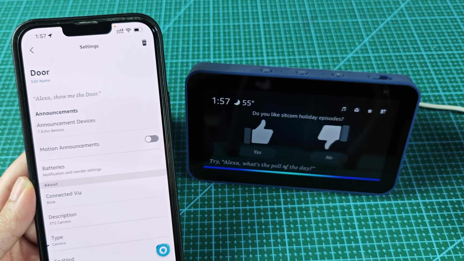 Blue light bar lit on Echo Show bottom Blue light bar lit on Echo Show bottom