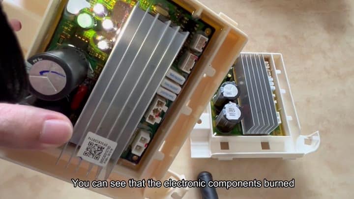 Burned electronic components on circuit boards Burned electronic components on circuit boards
