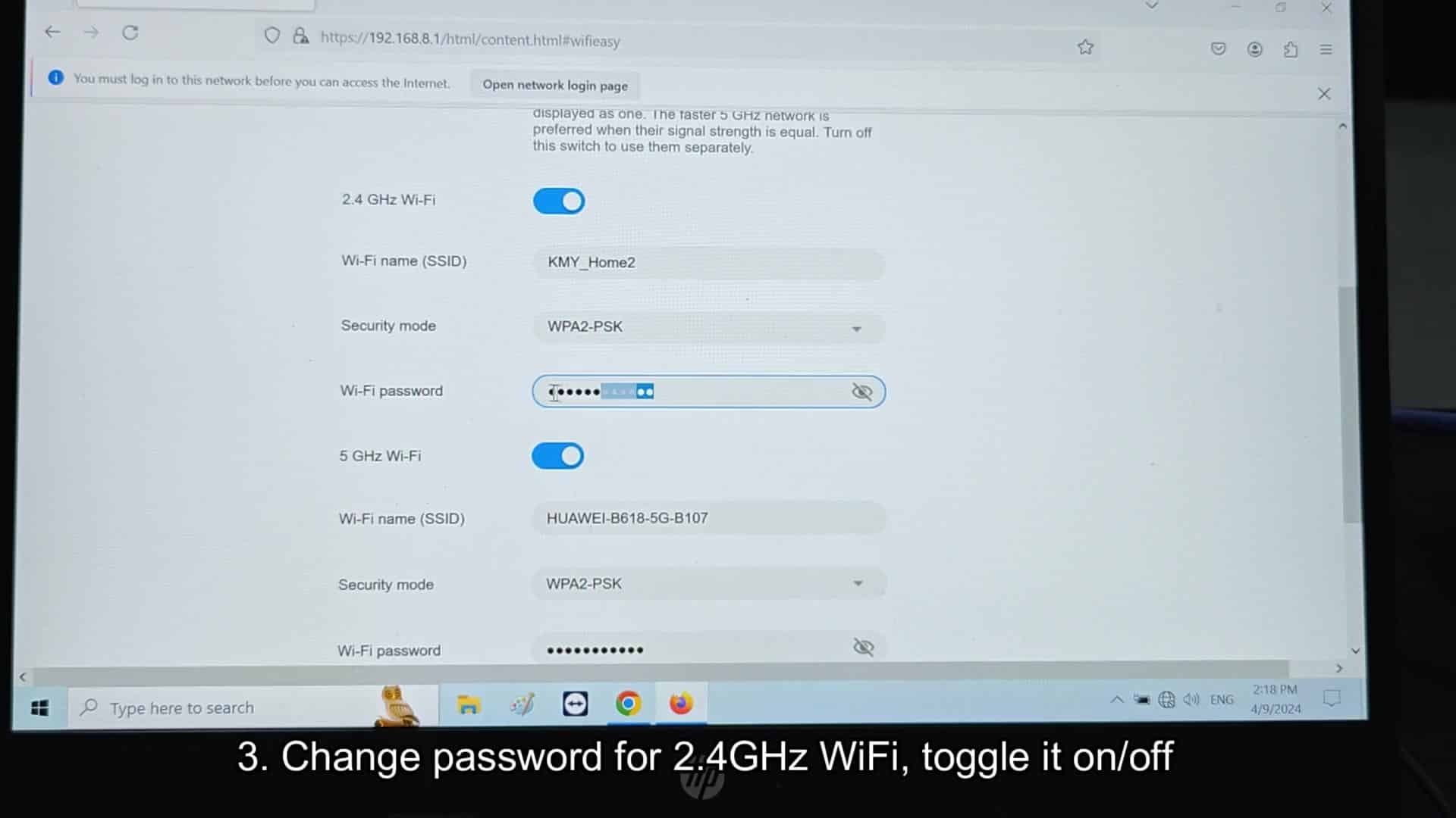 Changing password for 2.4GHz WiFi network Changing password for 2.4GHz WiFi network