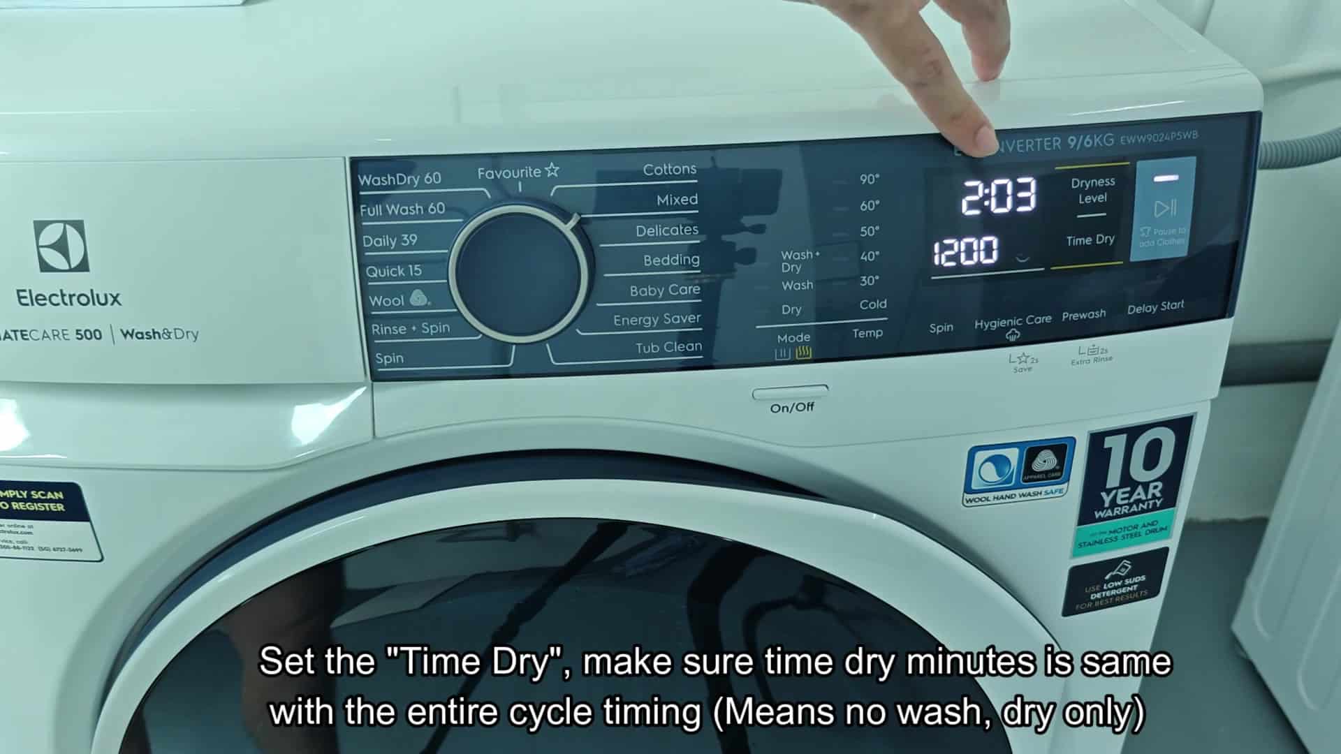 Confirm time dry setting on display screen Confirm time dry setting on display screen