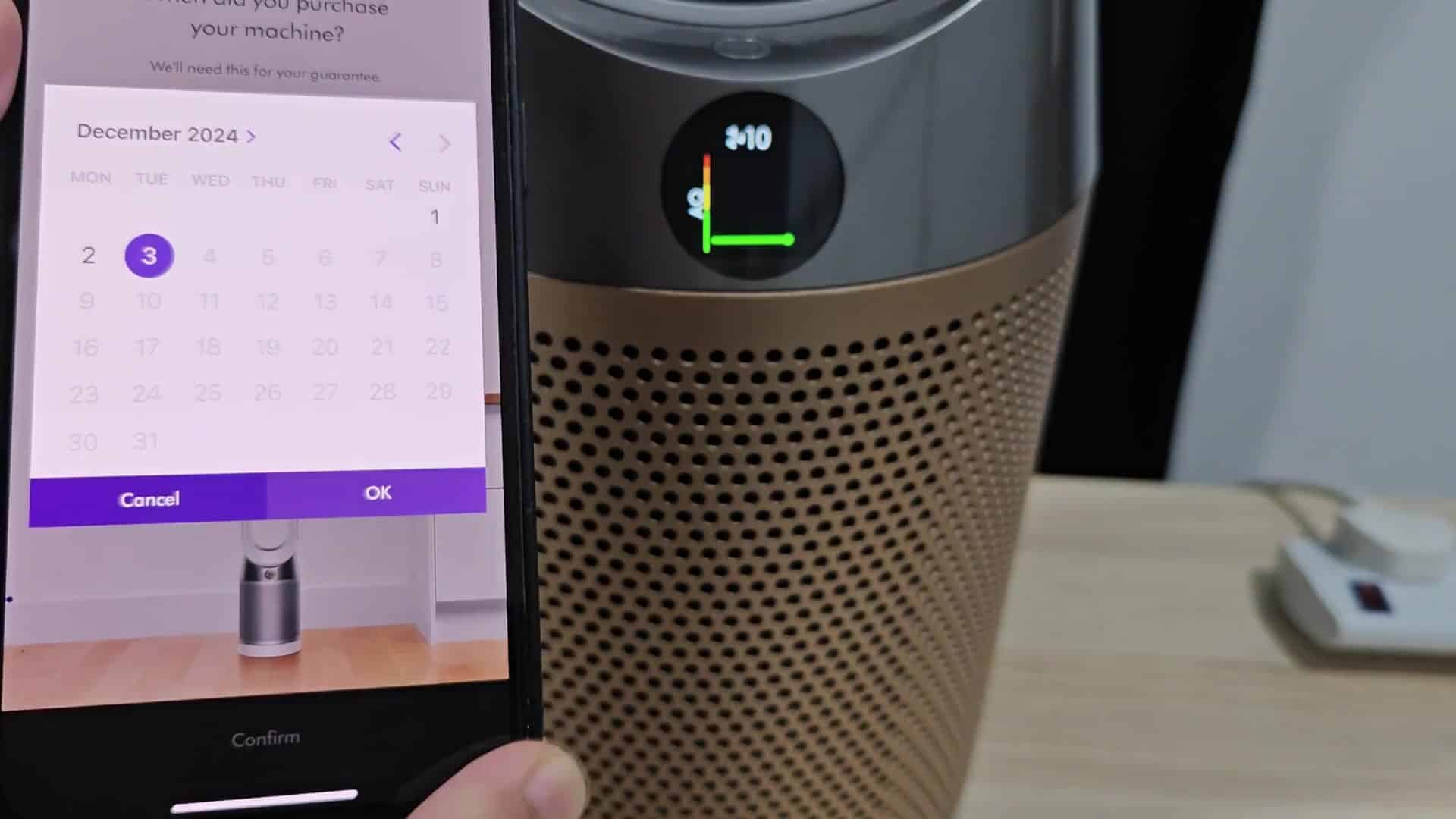 Confirming date in Dyson setup app Confirming date in Dyson setup app