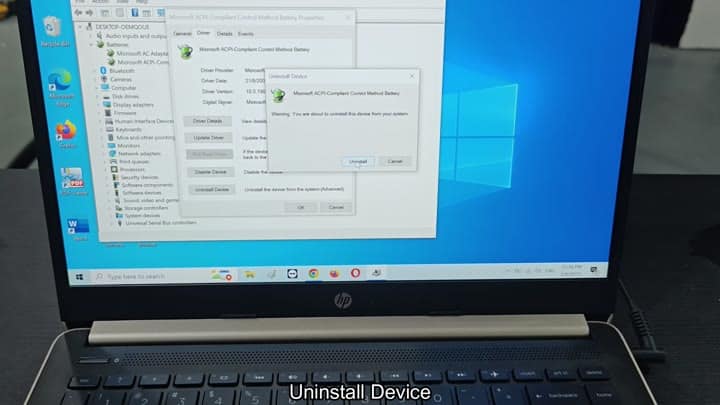 Confirming device uninstallation prompt Confirming device uninstallation prompt