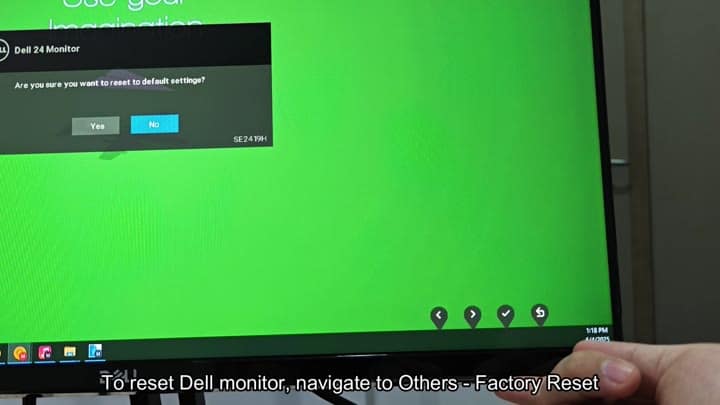 Confirming factory reset default settings dialog Confirming factory reset default settings dialog