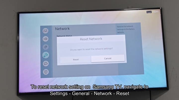 Confirming network reset via dialog box Confirming network reset via dialog box