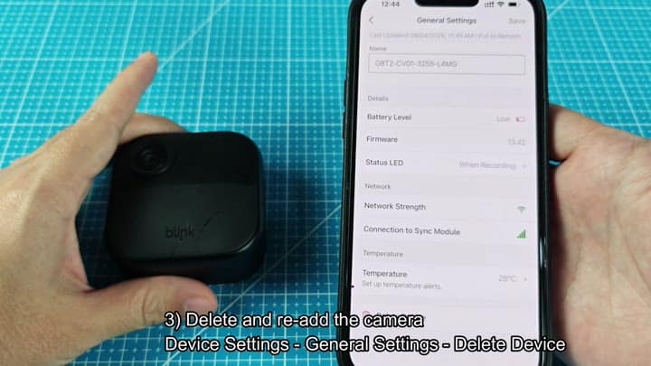 Deleting Blink camera from general settings Deleting Blink camera from general settings
