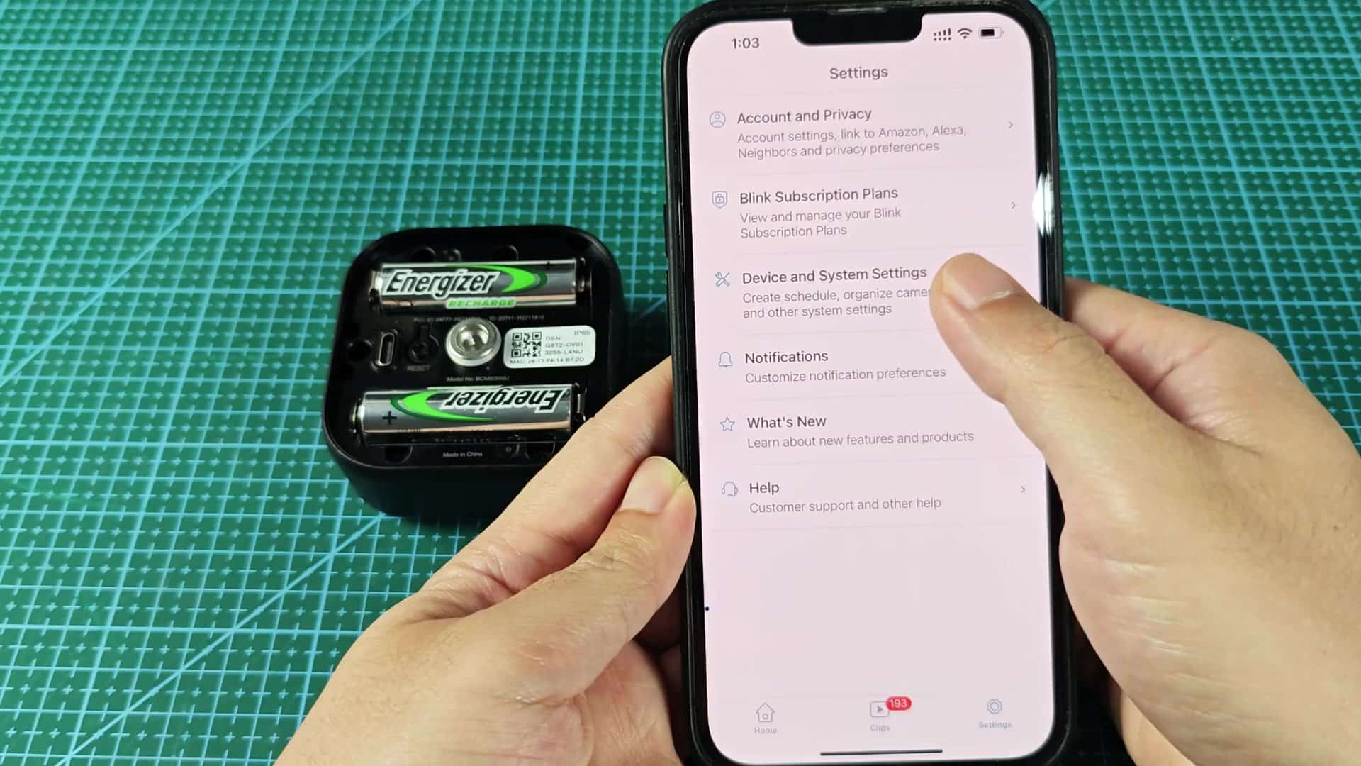 Device and system settings menu Device and system settings menu