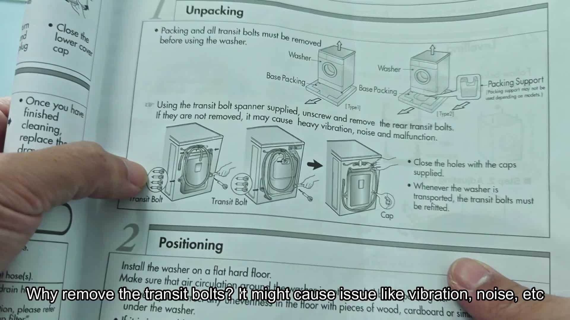Diagram identifying transit bolt and cap Diagram identifying transit bolt and cap
