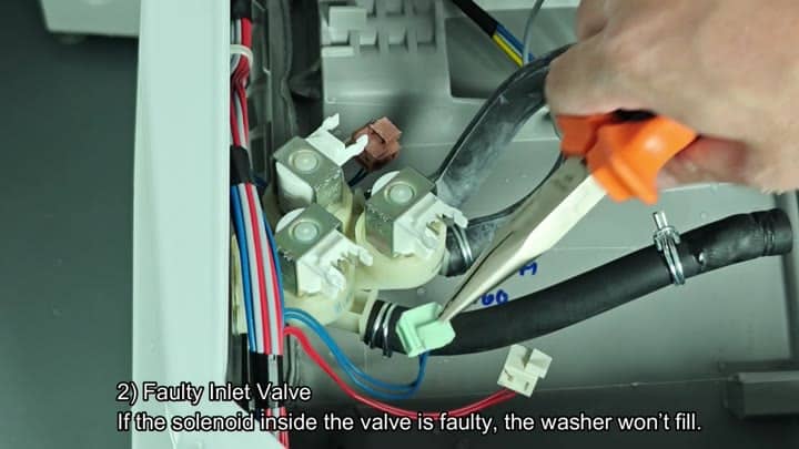 Disconnecting hose from inlet valve Disconnecting hose from inlet valve