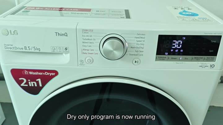 Dry cycle active on LG washer display Dry cycle active on LG washer display