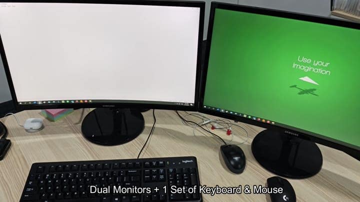 Dual monitors sharing one keyboard and mouse Dual monitors sharing one keyboard and mouse