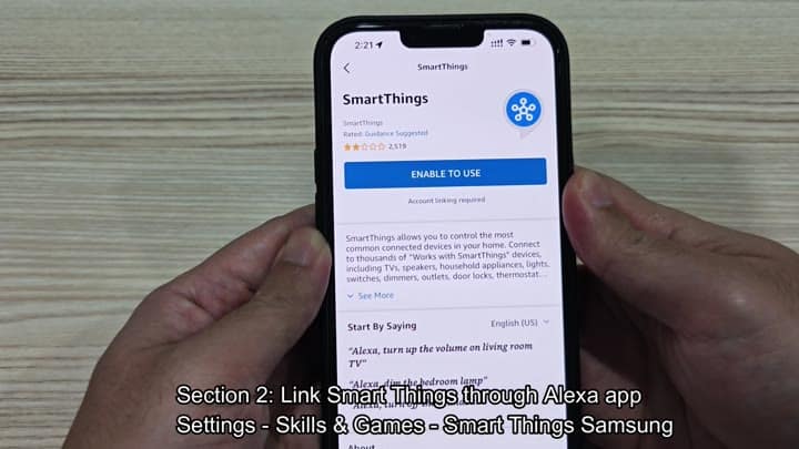 Enabling SmartThings skill in Alexa Enabling SmartThings skill in Alexa