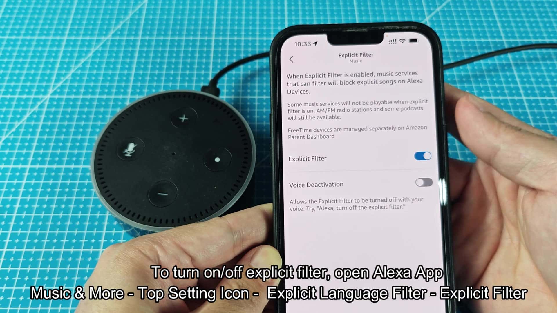 Explicit language filter toggle turned on blue Explicit language filter toggle turned on blue