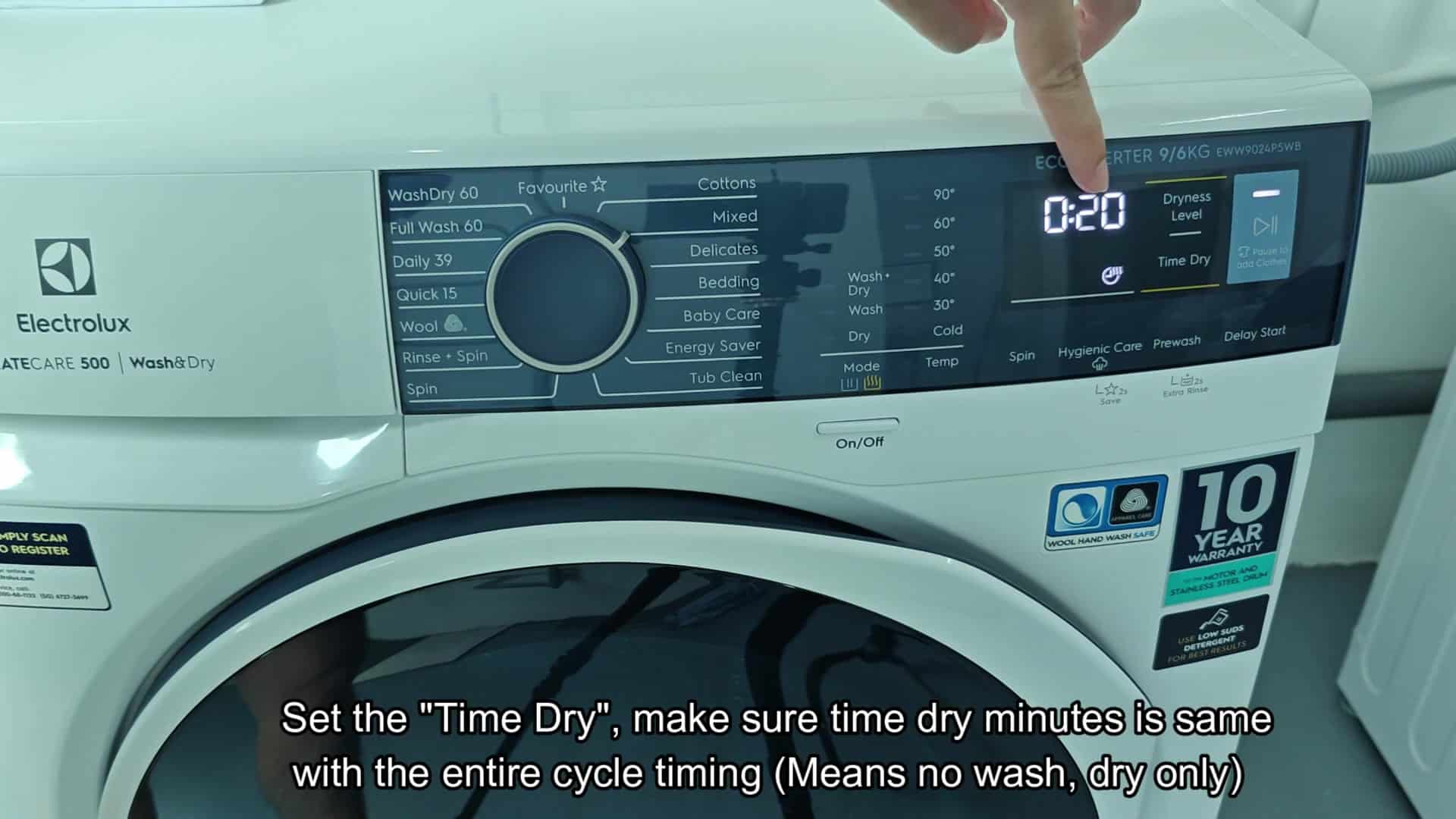 Highlight Time Dry option on control panel Highlight Time Dry option on control panel
