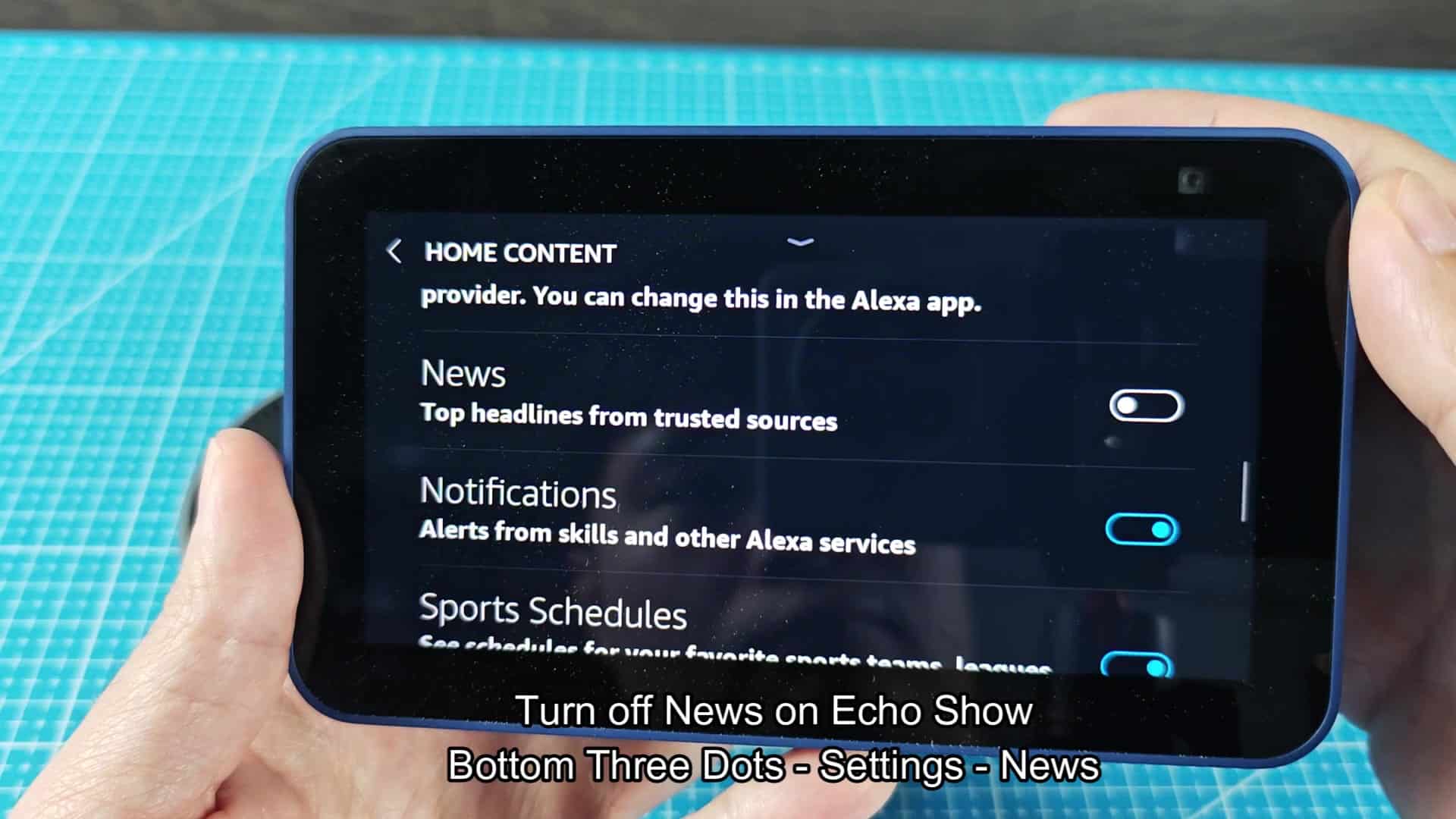 Home Content settings menu on Echo Home Content settings menu on Echo