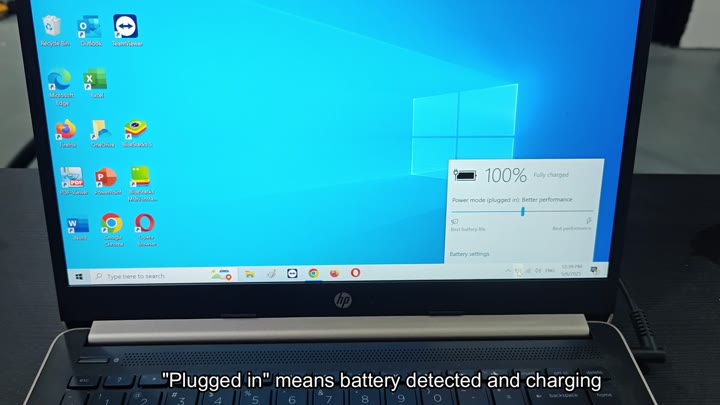HP laptop showing fully charged battery status HP laptop showing fully charged battery status