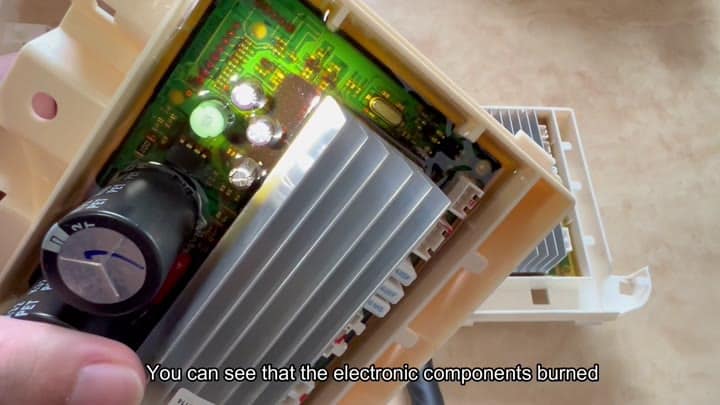 Inspect burned electronic circuit board components Inspect burned electronic circuit board components