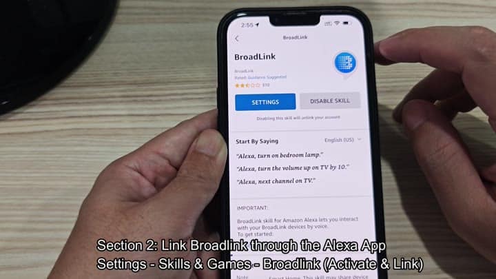 Link Broadlink skill in Alexa settings menu Link Broadlink skill in Alexa settings menu