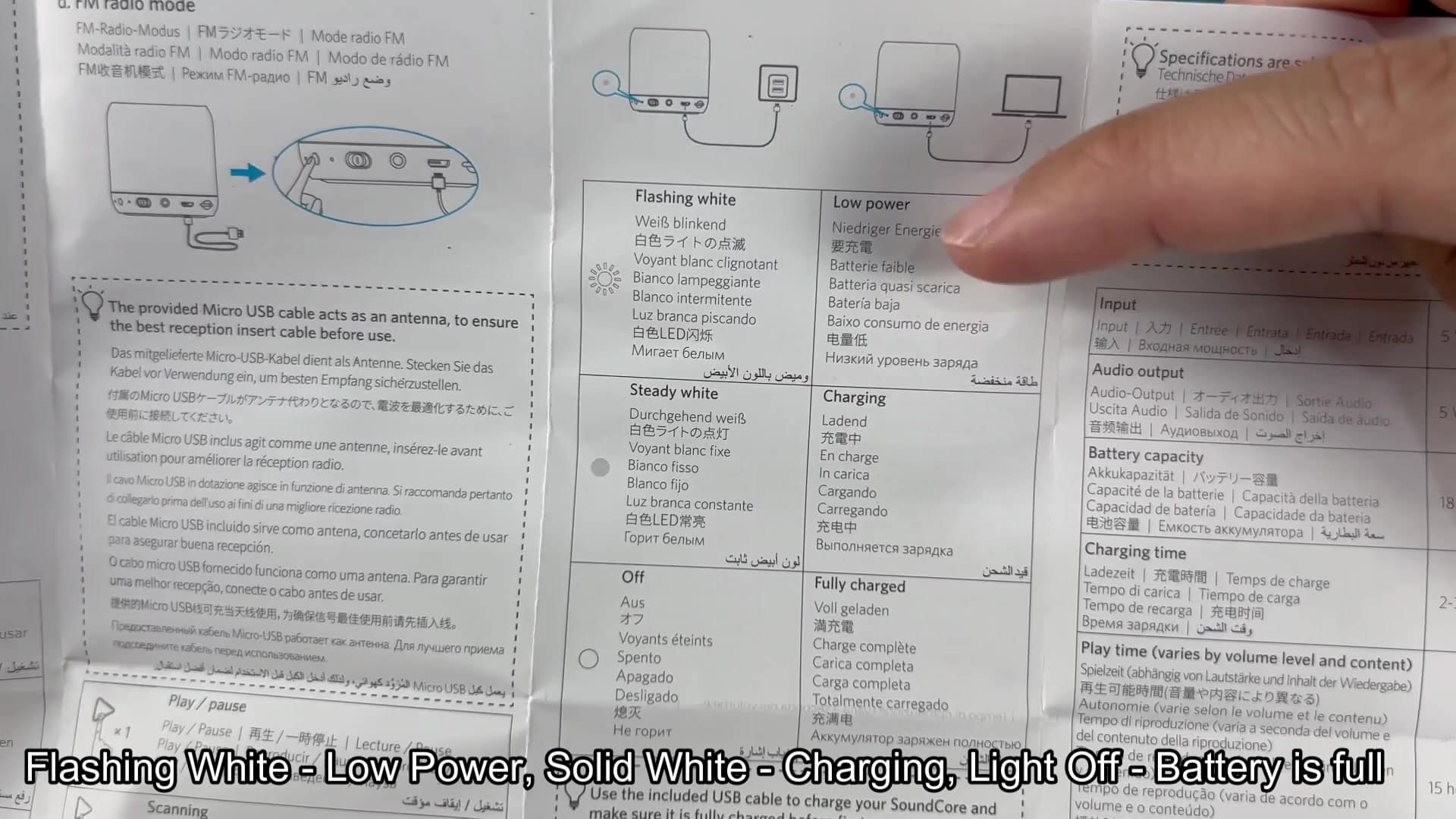 Manual explains LED battery status meanings Manual explains LED battery status meanings