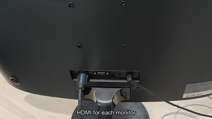 Monitor rear with dual HDMI cable connections Monitor rear with dual HDMI cable connections