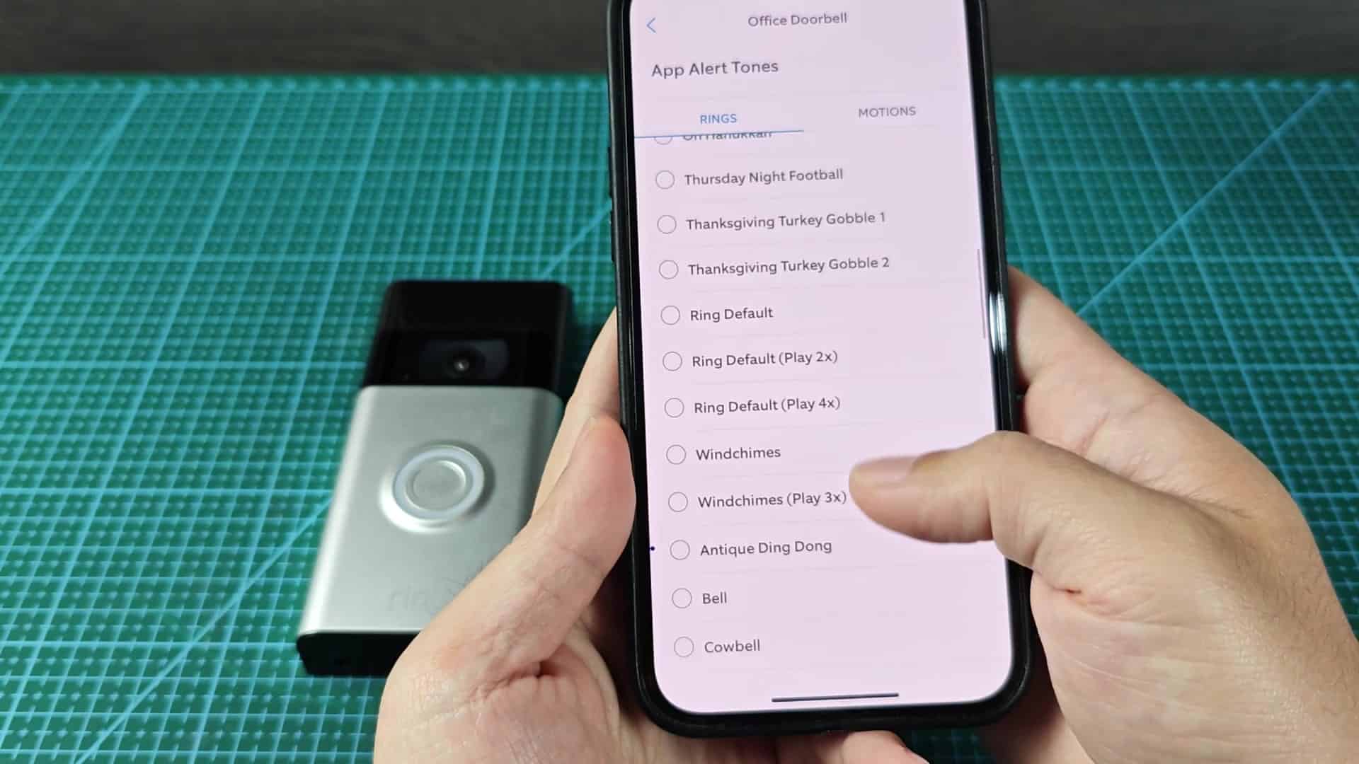 Motion alert tone options displayed Motion alert tone options displayed
