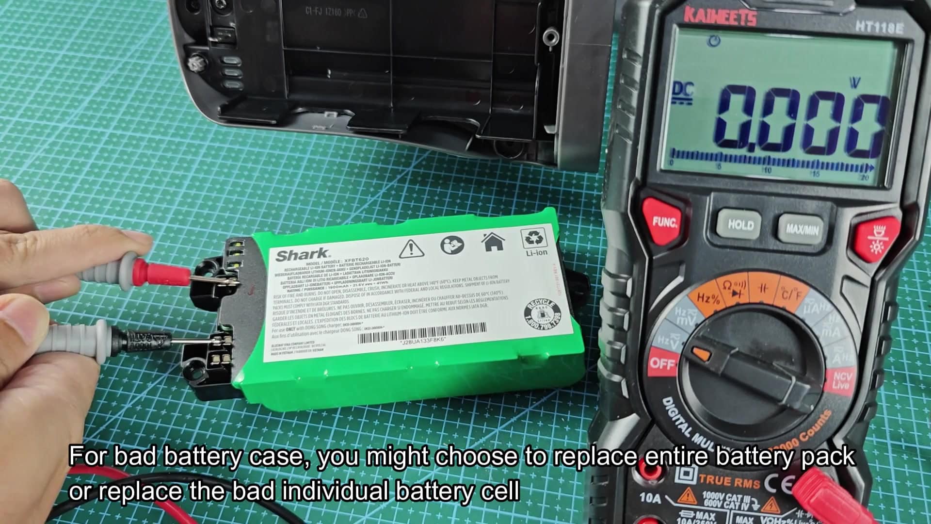 Multimeter displaying 21.50V on battery pack Multimeter displaying 21.50V on battery pack