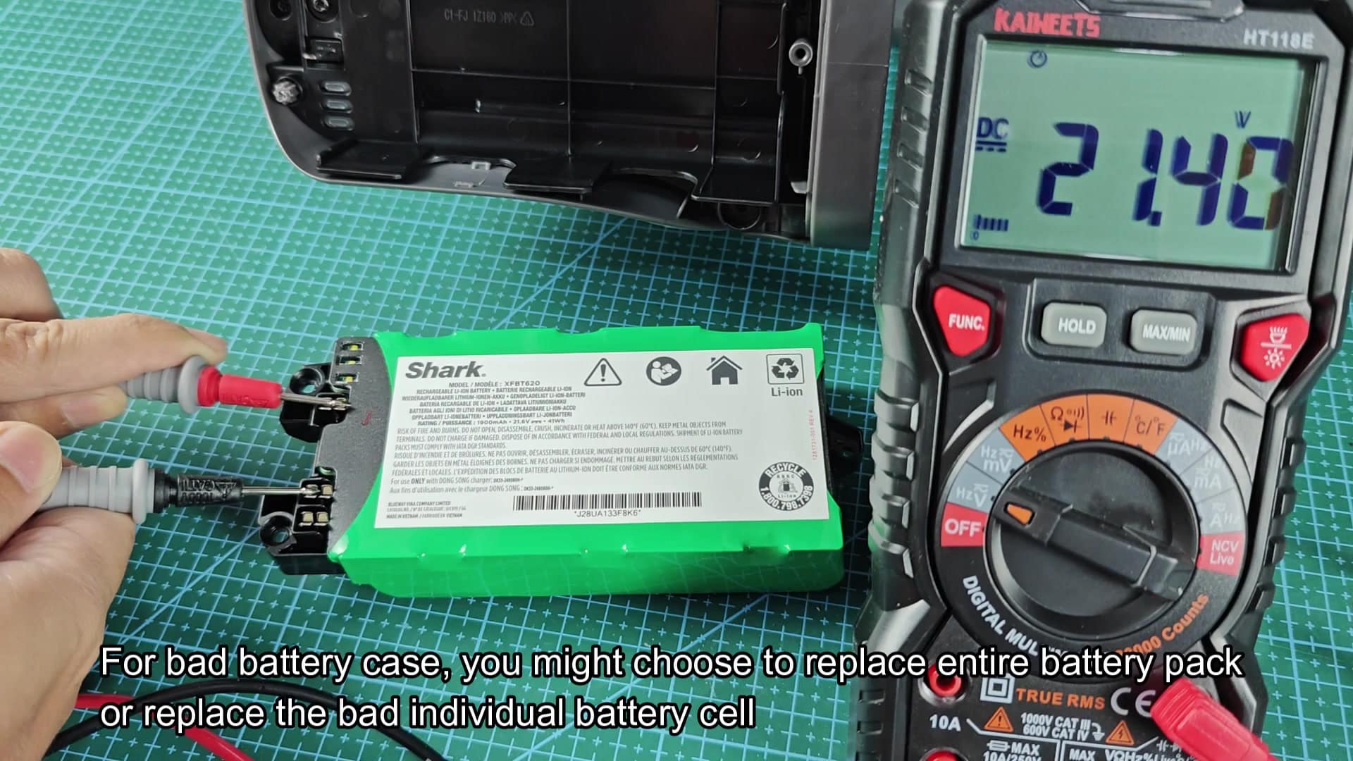Multimeter reading 21.42V on battery Multimeter reading 21.42V on battery