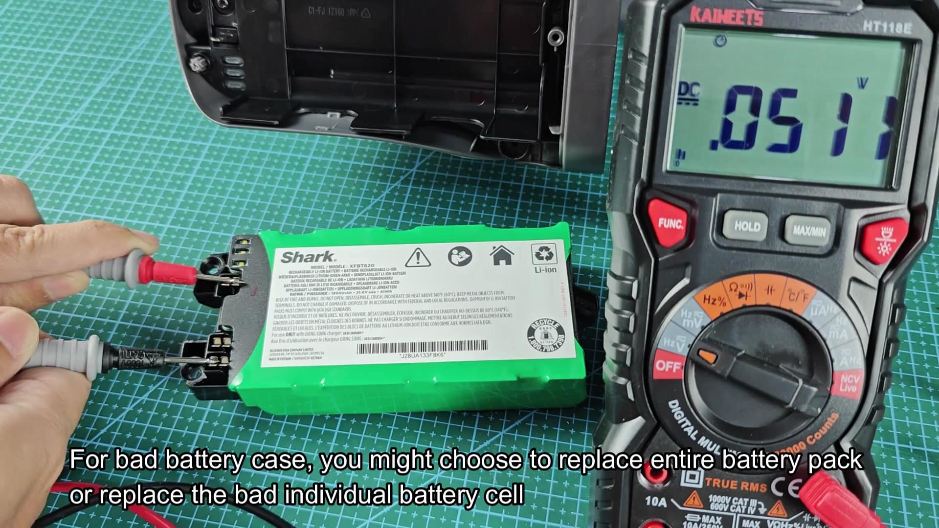 Multimeter testing bad battery cell Multimeter testing bad battery cell