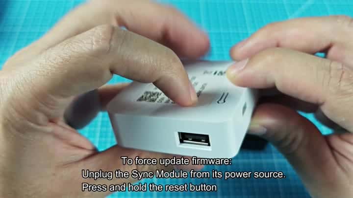 Pressing reset button on Sync Module Pressing reset button on Sync Module