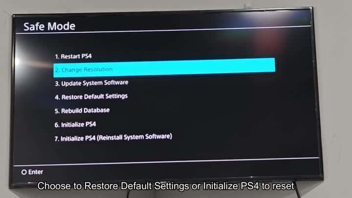 PS4 Safe Mode menu with reset options PS4 Safe Mode menu with reset options