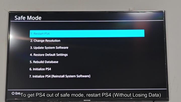 PS4 Safe Mode menu with Restart highlighted PS4 Safe Mode menu with Restart highlighted