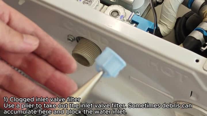 Removing clogged inlet valve filter Removing clogged inlet valve filter