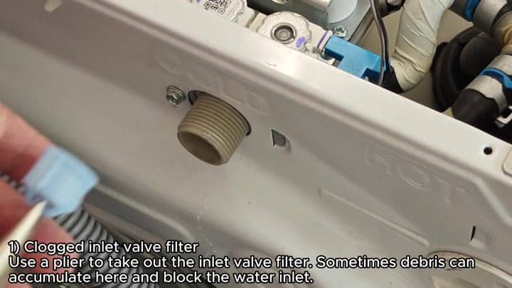 Removing clogged inlet valve filter Removing clogged inlet valve filter