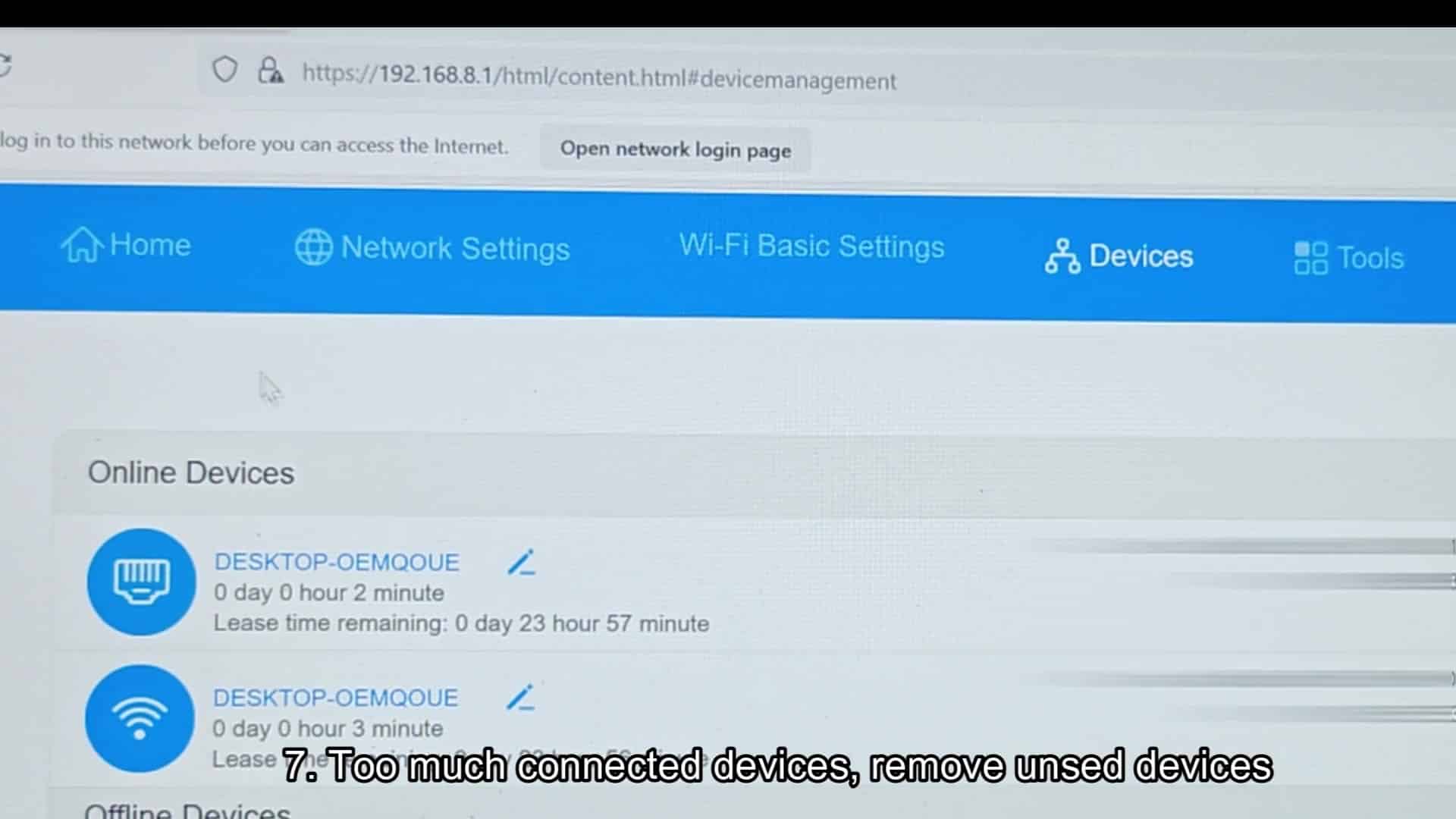 Router online devices management page Router online devices management page