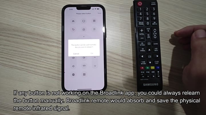 Samsung remote next to Broadlink relearn popup Samsung remote next to Broadlink relearn popup