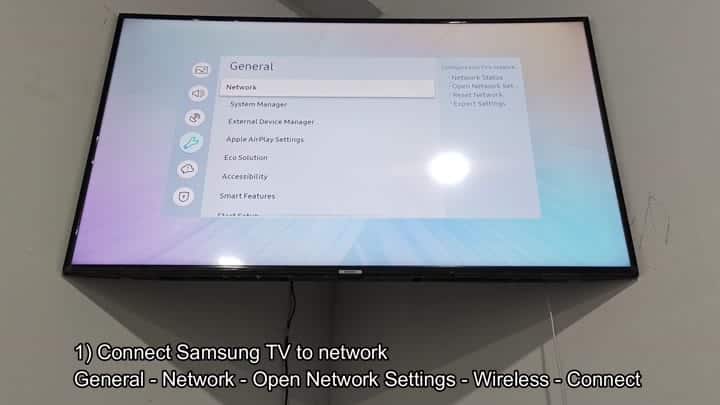 Samsung TV network settings menu screen Samsung TV network settings menu screen
