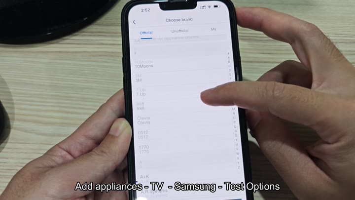 Scrolling to find Samsung brand Scrolling to find Samsung brand