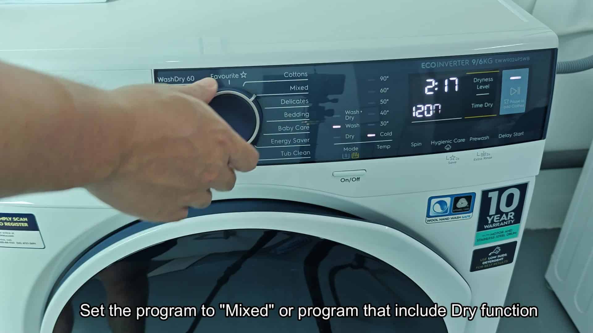 Select Mixed program on Electrolux washer Select Mixed program on Electrolux washer