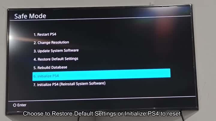 Selecting Initialize PS4 from Safe Mode Selecting Initialize PS4 from Safe Mode