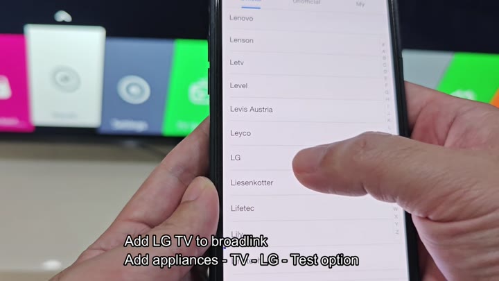 Selecting LG brand in app Selecting LG brand in app